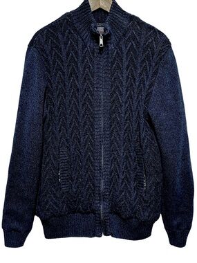 IKE BEHAR Sherpa Lined Cable Knit Full Zip Grandpa Cabin Sweater Jacket